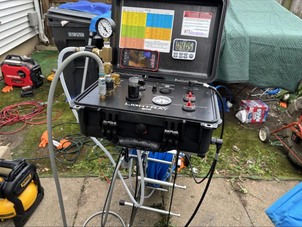 UV-cured CIPP lining equipment used by Patriot Trenchless for sewer repair across the western Chicago suburbs
