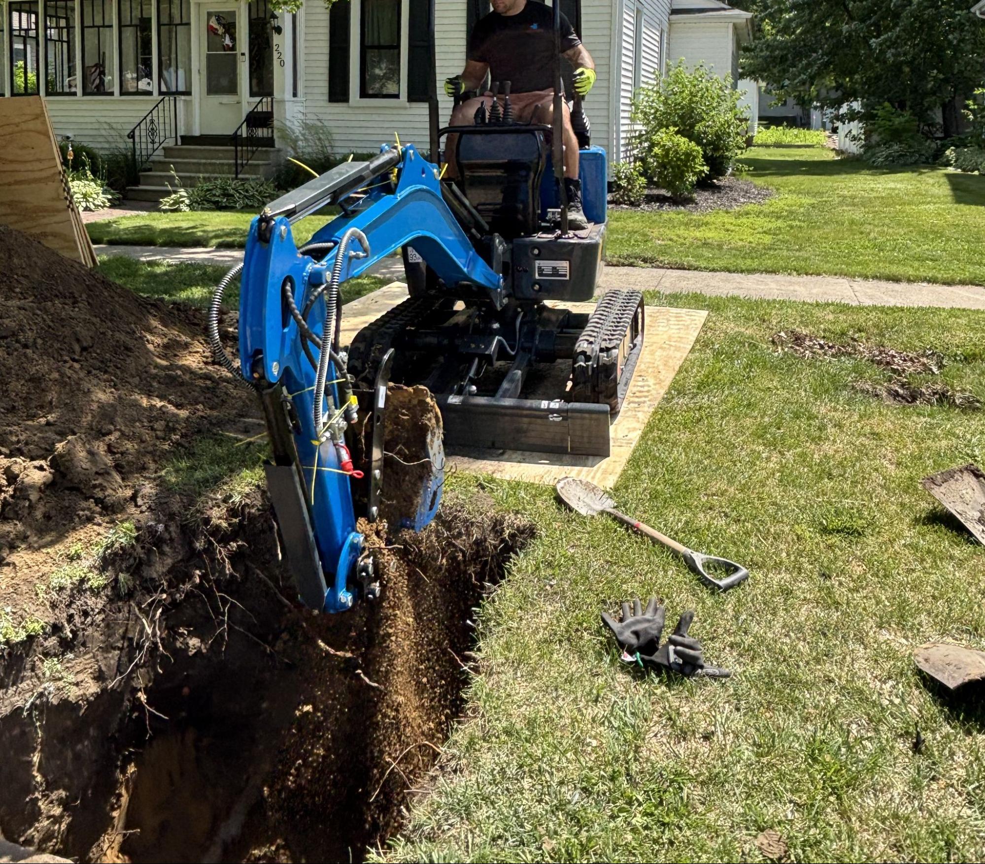 Trenchless runs traditional sewer excavation at a home in the Western Chicago suburbs.