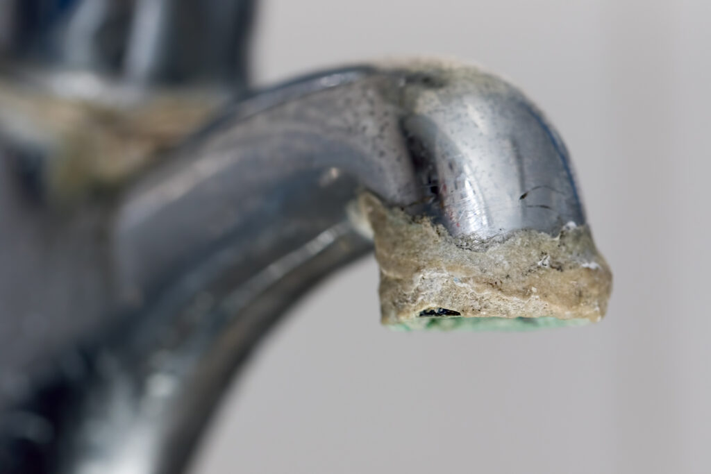 Heavy lime scale and corrosion building up on a home's plumbing in Fox Valley.